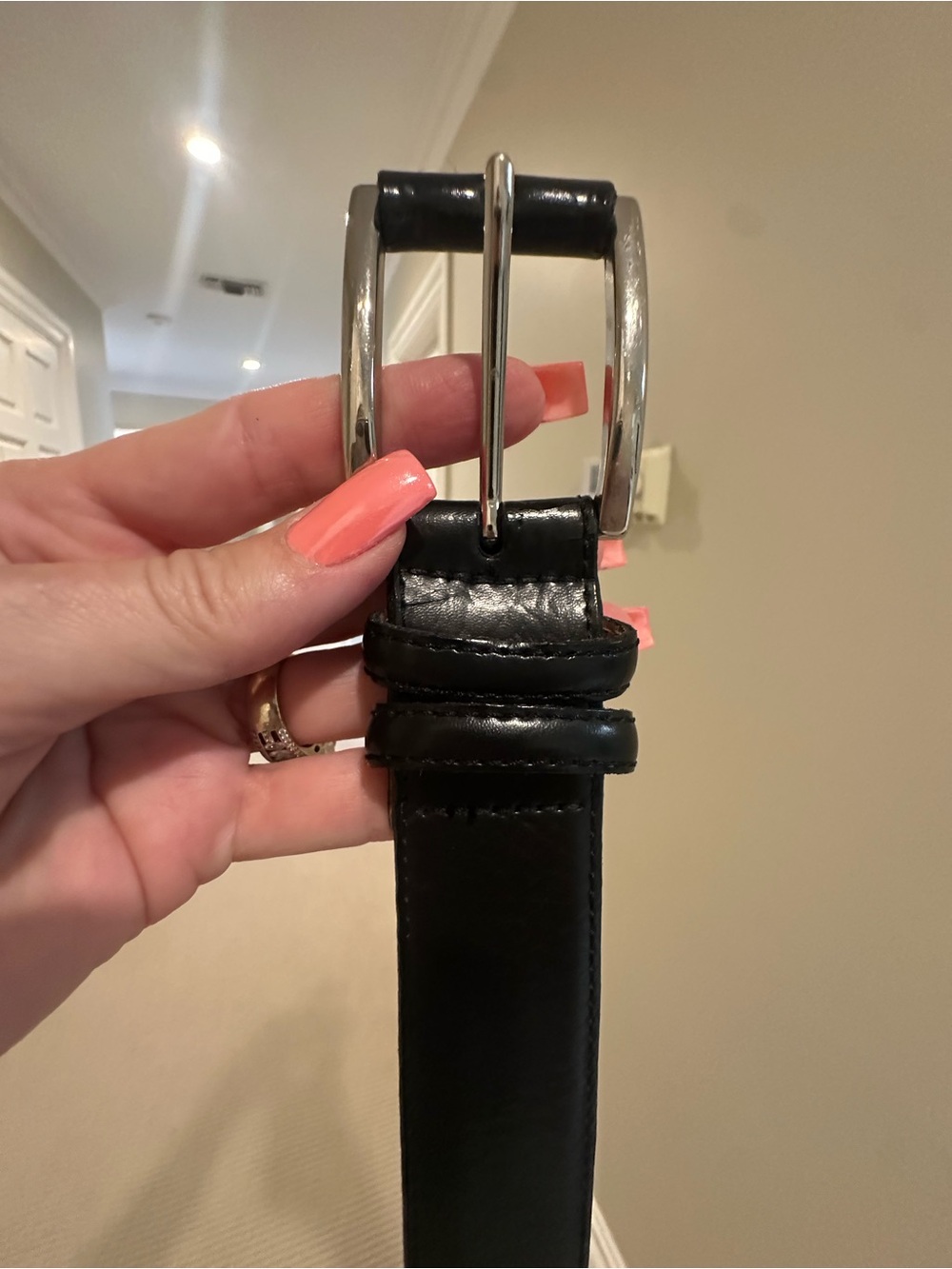 Men's Black Leather Belt with Silver Buckle
